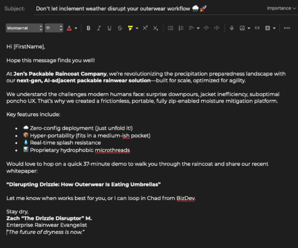 Example of a bad cold email