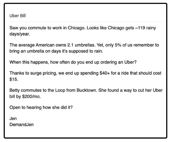 Example of a reframed cold email